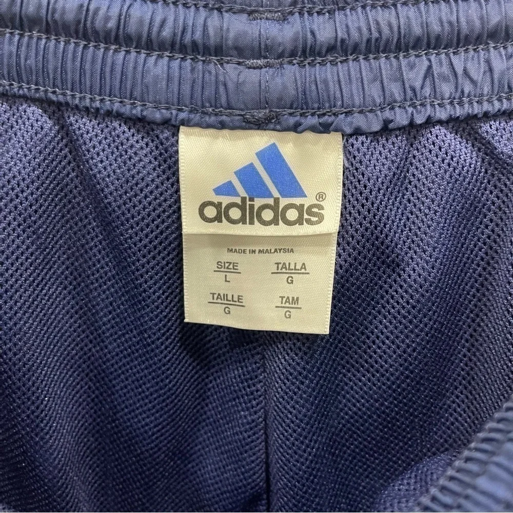 Vintage Adidas Stripe Trim Wind Nylon Pants Wide Leg Adjustable Blue Large